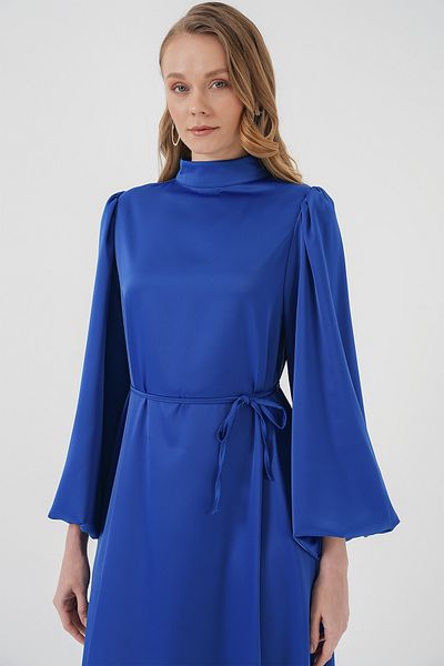 Bigdart Rochie de Seara Hijab din Satin - Model 2510, Culoare Saks