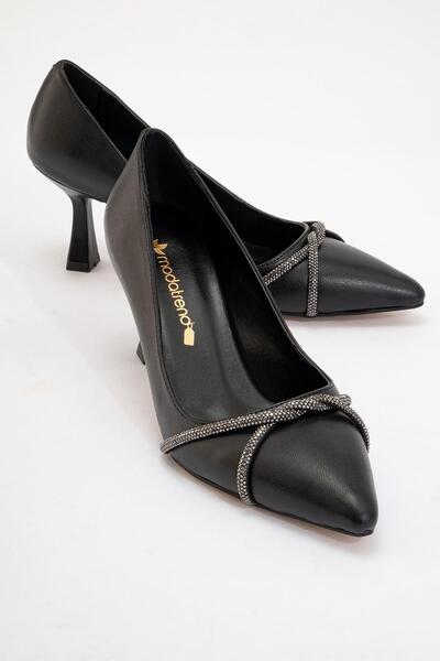 CCWAY AYAKKABI Pantofi cu toc Stilletto cu detaliu din piatră neagră