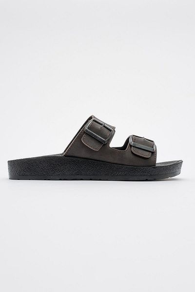 CCWAY AYAKKABI Men's Slippers - Two Buckles, Brown Color