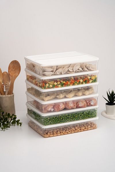 netteucuzluk 6-Piece White Refrigerator Organizer - 2400ml Storage Container Suitable for Microwave and Freeze