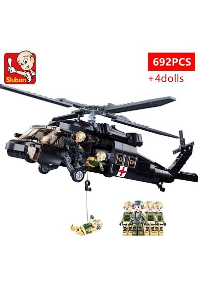 Choice No Box Blackhawk Sluban 692pcs Military Uh-60l Medical Rescue Aircraft Building Blocks Black Hawk He