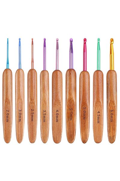 Choice 9Pcs Bamboo Knitting Needles Set Crochet Hooks 2-6mm Crochet for Weave Yarn Handle Sewing Needles...