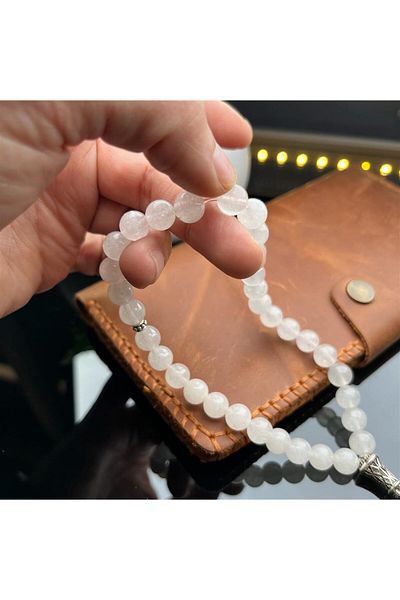 dergah tesbih Silver Design Pink Quartz Rosary