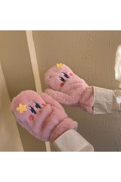 Choice Kawaii Kirby Plush Glove Cartoon Anime Winter Keep Warm Thickening Windproof Glove Cute Girl Orna...