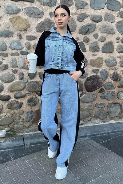 GÜLSELİ Blugi Blueblack Garnish Şardonlu Jachetă Pantaloni Set Două Piese Femei