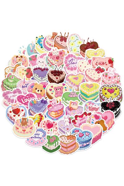 Choice 50pcs 50pcs Love Heart Birthday Cakes Stickers For Laptop Water Bottle Luggage Notebook Waterproof G