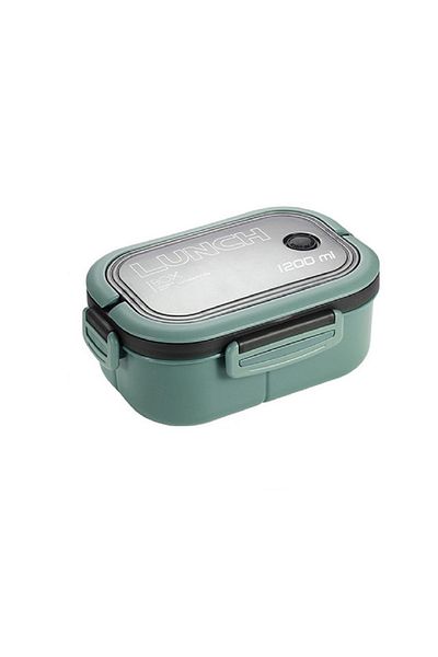 Choice 2 Green Plastic Oval Compartment Lunch Box With Multiple Layers With Fork Spoon With Handle Buckle S