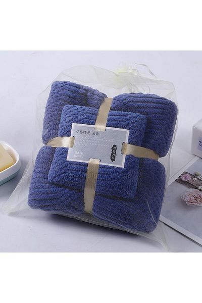 Choice Blue Two-piece High Density Coral Velvet Towel Bath Towel Mother Set Thickened Absorbent Soft Gift H