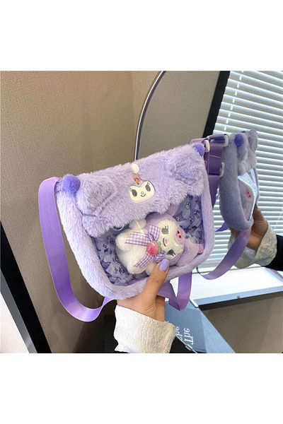 Choice Kuromi Kawaii Sanrio Plush Bags Cinnamoroll Melody Kuromi Hello Kitty Transparent Plushie Crossbody