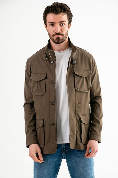 Ted Davıd Khaki Stand Collar Safari Men's Jacket