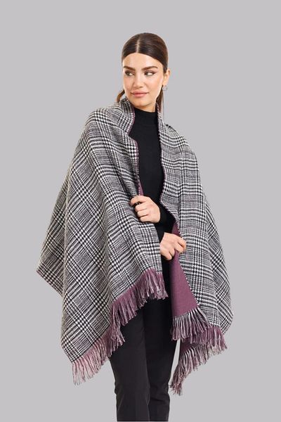Mathilda Aksesuar Women's Double Sided Plaid Wool Shoulder Shawl - 70X190Cm - Winter Shawl