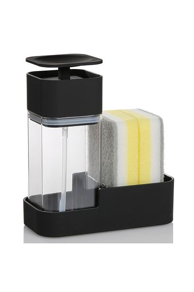 Choice 440ml Clear Dish Soap Dispenser Set With Sponge Holder For Kitchen Sink 15oz Clear Bottle With Black