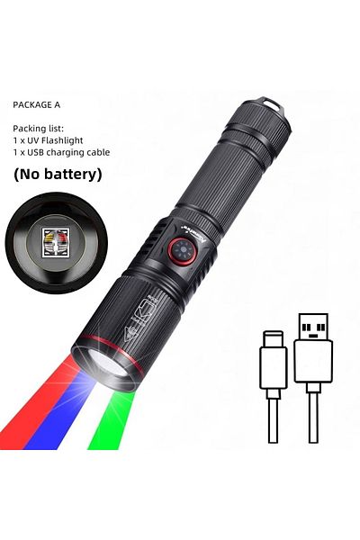 Choice Black Sv96-rgb-no Battery Zoomable 4-colour Light White/red/green/blue Led Flashlight Usb Charging F