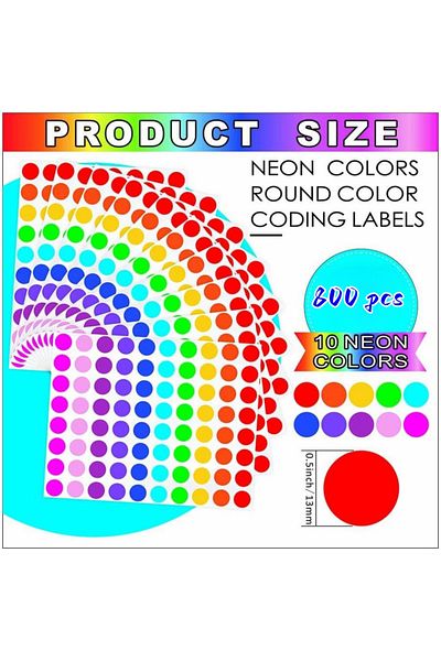 Choice 800 Pieces of 1/2 Inch Round Color Coded Label Dot Stickers, 10 Colors for Home Office Classroom