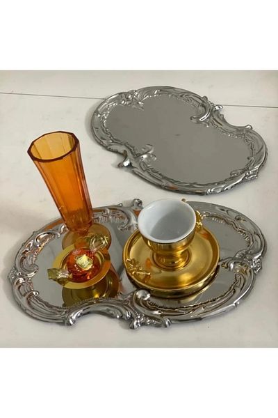 Sillage Home Set of 2 Stainless Steel Artnova Lace Pattern Presentation Tray, Promise Engagement Tray