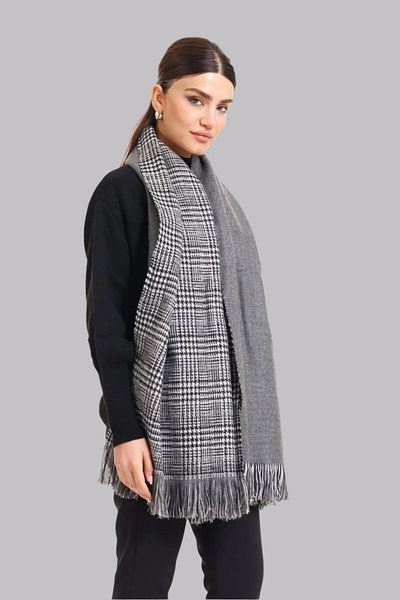Mathilda Aksesuar Women's Double Sided Plaid Wool Shoulder Shawl - 70X190Cm - Winter Shawl