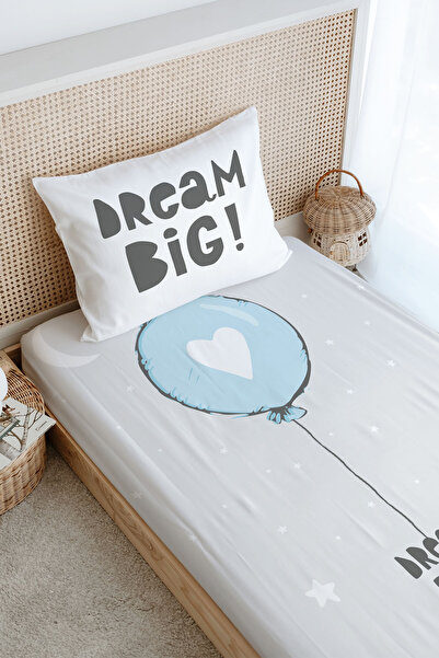 Tuğba Kuğu Одномісний комплект простирадл з гумкою - Серія Pure Baby - Синій сердечковий повітряна кулька