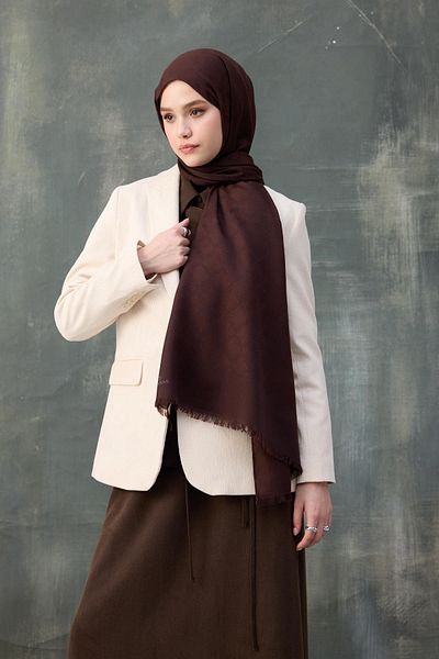 İpekhan ACI BROWN İpekhan Twist Pattern Βαμβακερό ζακάρ σάλι 8009