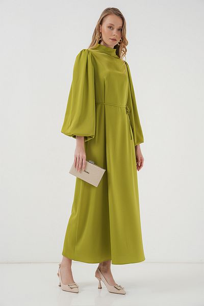 Bigdart Oil Green Satin Hijab Evening Dress - 2510 Model Gown