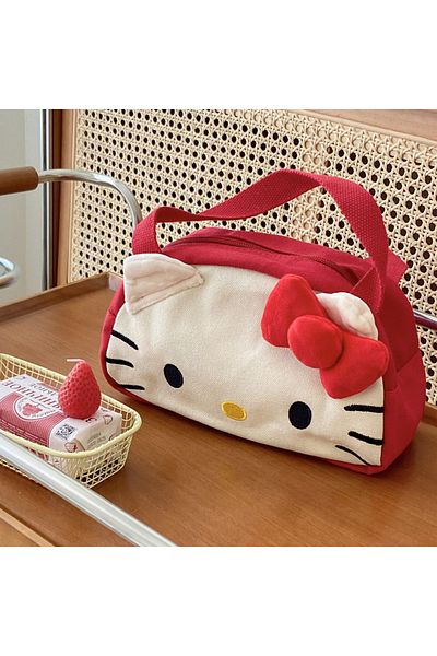 Choice Kt Kawaii Sanrio Hello Kitty Canvas Handbag Makeup Bag Cartoon Portable Handheld Large Capacity Stor
