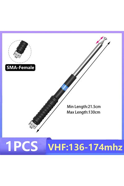 Rongyin هوائي تلسكوبي قابل للتمديد VHF-SMA-أنثى 130 سم عالي الكسب VHF SMA-أنثى/ذكر لـ Baofeng