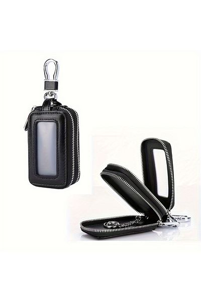 Choice Black Cowhide Pu Leather Double-layer Key Case - Secure Waist Hanging Car Key Storage - Stylish Mini