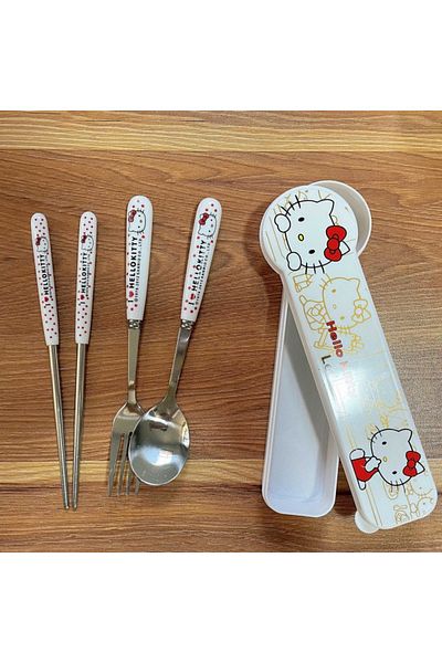 Choice A Kawaii Sanrio Tableware Hello Kittys Chopsticks Spoon Fork Cartoon Cute Anime Student Family Soup.