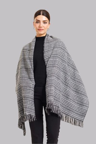 Mathilda Aksesuar Women's Double Sided Plaid Wool Shoulder Shawl - 70X190Cm - Winter Shawl