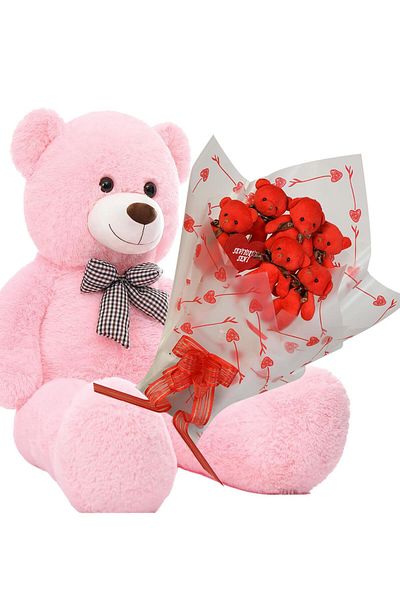 Sole Premium Soft Red Plush Teddy Bear Bouquet with Cute 90 cm Plush Bear