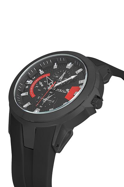 Polo Air Rubber Band Metal Case Men Wrist Watch Black Red Color Pl-0974E1X