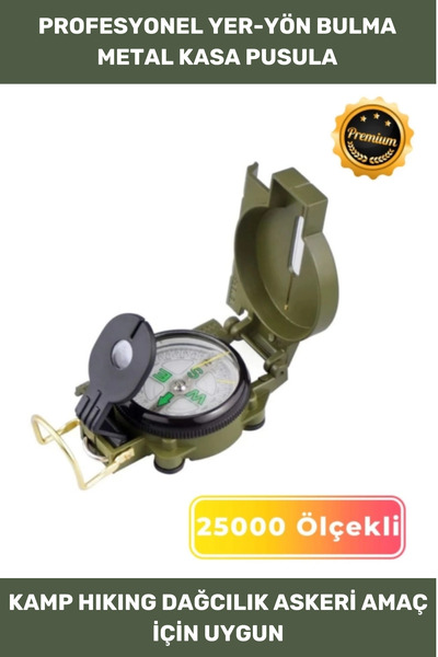 Thriftbuds Özel Üretim Döner Göstergeli Profesyonel Büyüteçli Tel Metal Dayanıklı Klavuzlu Kasa Askeri Pusula