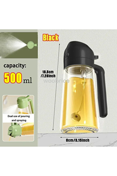 Choice زجاجة بخاخ زيت زجاجية سوداء 2 في 1 سعة 500 مل، خزان زيت للشواء والمطبخ...