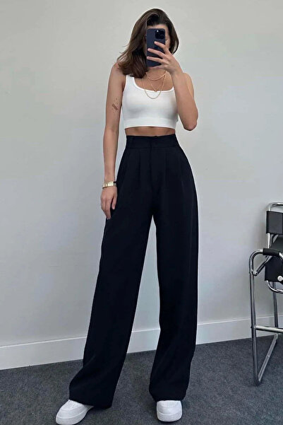 Yefrastore Ženska crna Nabrano Palazzo pantalone