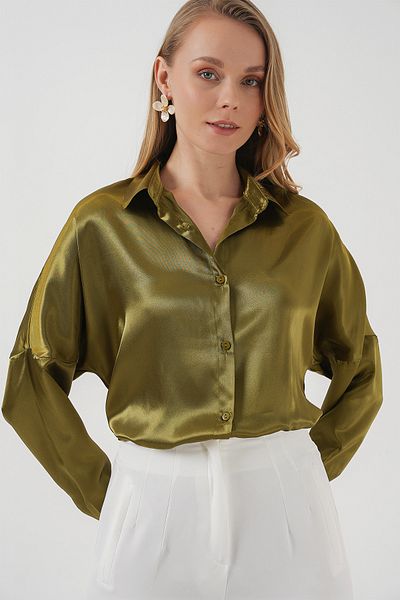 Bigdart Πουκάμισο 3985 Model Y.Khaki Satin Oversize