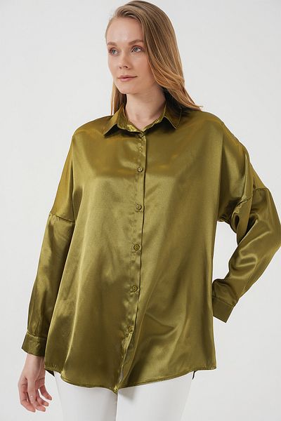 Bigdart Πουκάμισο 3985 Model Y.Khaki Satin Oversize