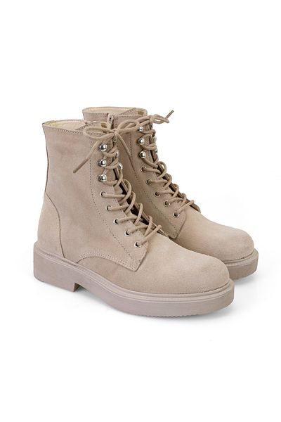 Desa Women's Beige Zippered Suede Leather Boots
