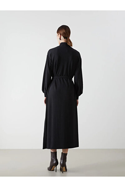 LC Waikiki LCWAIKIKI Klasszikus fekete állógalléros texturált női ruha