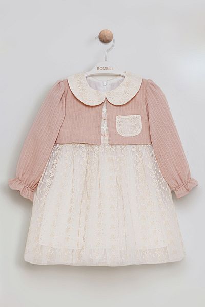 Bombili Tulle and Lace Detail Pocket Bolero Special Occasion Baby Girl Dress
