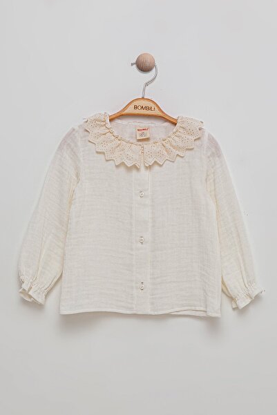 Bombili 3-Piece Combination Baby Girl's Set with Ribbed Muslin Fabric Shirt and Elastic Waist Pants Jacket