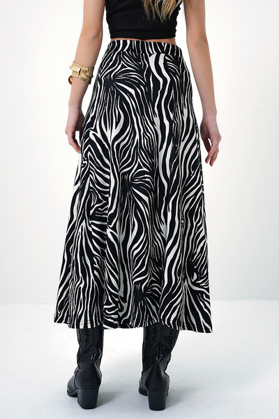 VAGGON Жіноча екрю чорна довга спідниця з еластичним поясом, з фактурною замшевою фактурою та візерунком