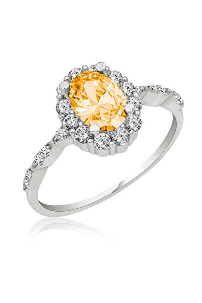 Gumush Gümüş Sarı Oval Taşlı Kadın Yüzük