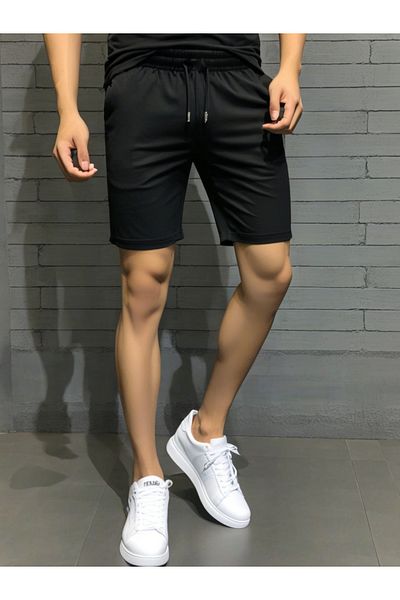 DEEPSENCE Ανδρικό σορτς από μαύρο χτενισμένο ύφασμα μονόχρωμο