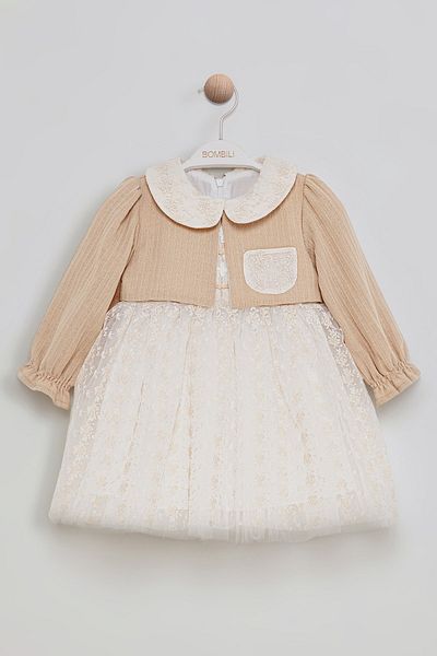 Bombili Tulle and Lace Detail Pocket Bolero Special Occasion Baby Girl Dress