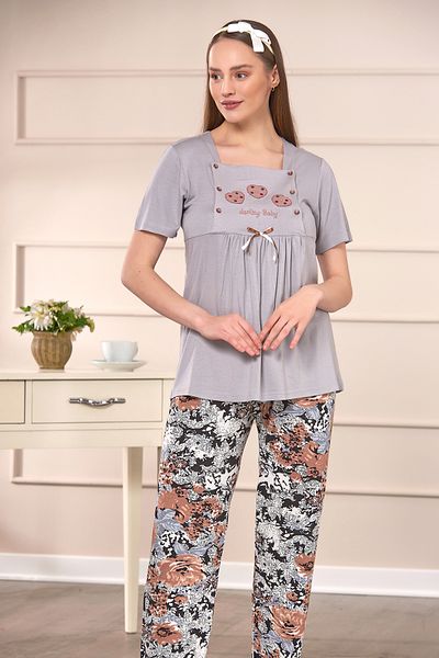 Emose Cotton Maternity Pajama Set with Maternity Dressing Gown