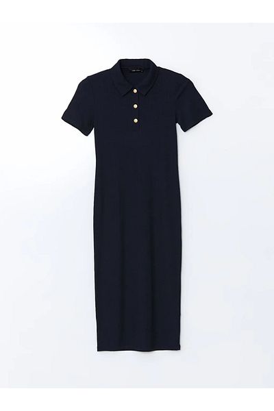 LC Waikiki Γυναικείο φόρεμα με γιακά πουκάμισο LCW Vision Navy Blue