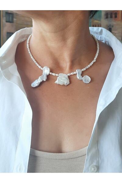 By Saadet Özkanlı Kadın Barok Kum Arpa Inci Kolye ( Gerçek Inci Tatlısu Incisi )