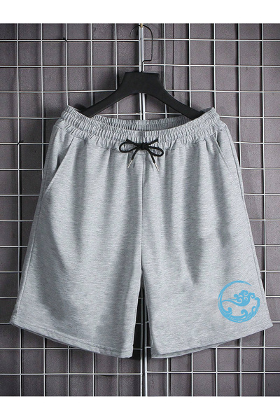 De Carte شورت برمودا موسمي للنساء والرجال مطبوع عليه شعار Aqua