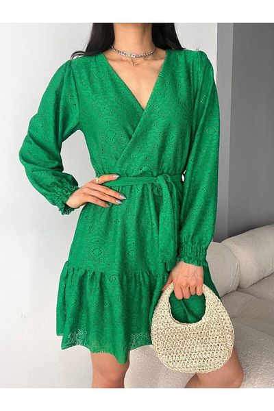 COTTONLAB Women's Opportunity Product Double Breasted Neckline Laced Mini Dress