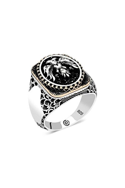 playzone خاتم رجالي بيضاوي الشكل من NIDAM BUTIQUE باللون الفضي على شكل نسر بر...