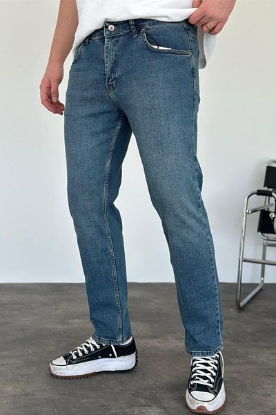 MADZEYMODA Ανδρικό τζιν παντελόνι με κανονική εφαρμογή Lycra Flexible Blue Jean KE-673